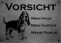 Preview: Edelstahl Warnschild Basset Hound VORSICHT Mein Haus mein Garten meine Familie